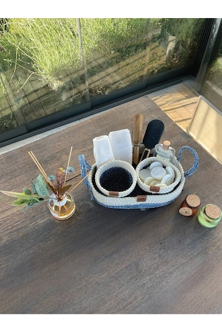 3'lü Düzenleyici Sepet Set Leke Tutmaz Beyaz -mavi Beyaz - Mavi