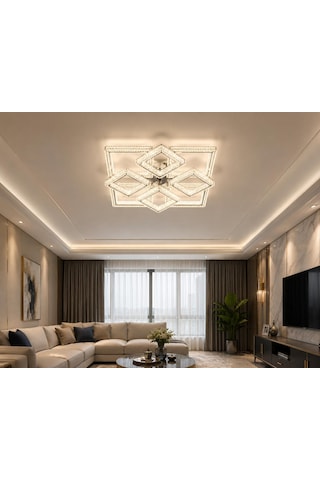 Kare 4+4'lü Ledli Krom Avize