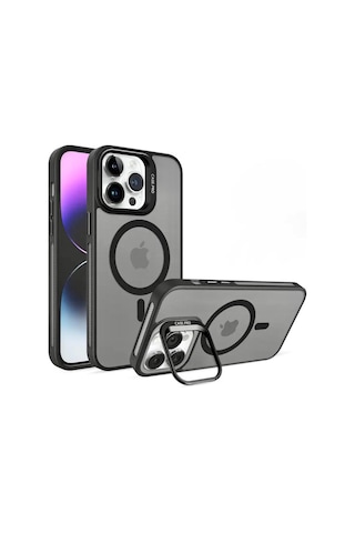 Apple Uyumlu iPhone 11 Magsafe Stantlı Premium Kılıf Lens Siyah