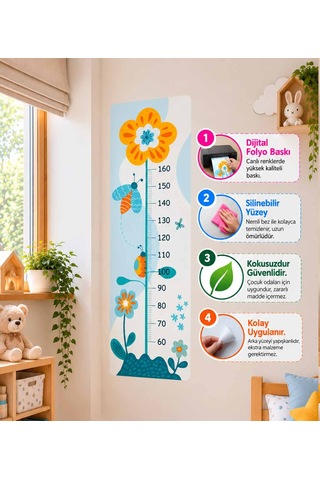 Çocuk Odası Boy Ölçer Duvar Stickerı Dijital Folyo Baskı, Dekoratif Boymetre