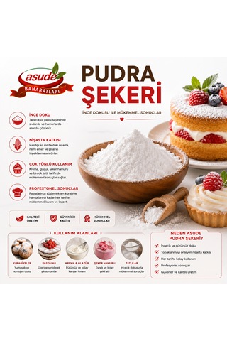 Pudra Şekeri İnce Dokulu, Nişasta Katkılı Pasta, Kurabiye Ve Tatlılar İçin 1 Kg
