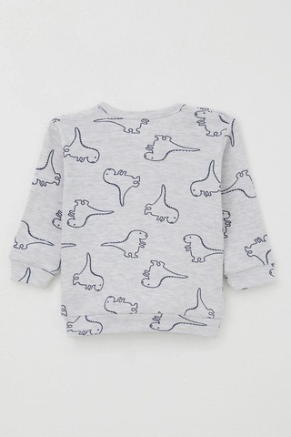 Breeze Erkek Bebek Pijama Takımı Omuzdan Patlı Sevimli Dinozor Desenli 4 Ay-1 Yaş, Açık Gri Melanj Açık Gri Melanj