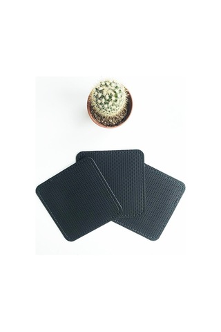 Coaster Kare Bardak Altlığı Vegan Deri Siyah