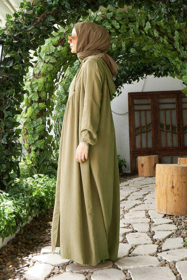 6635-parça Boyalı Brit Düğmeli Denim Ferace Haki Haki