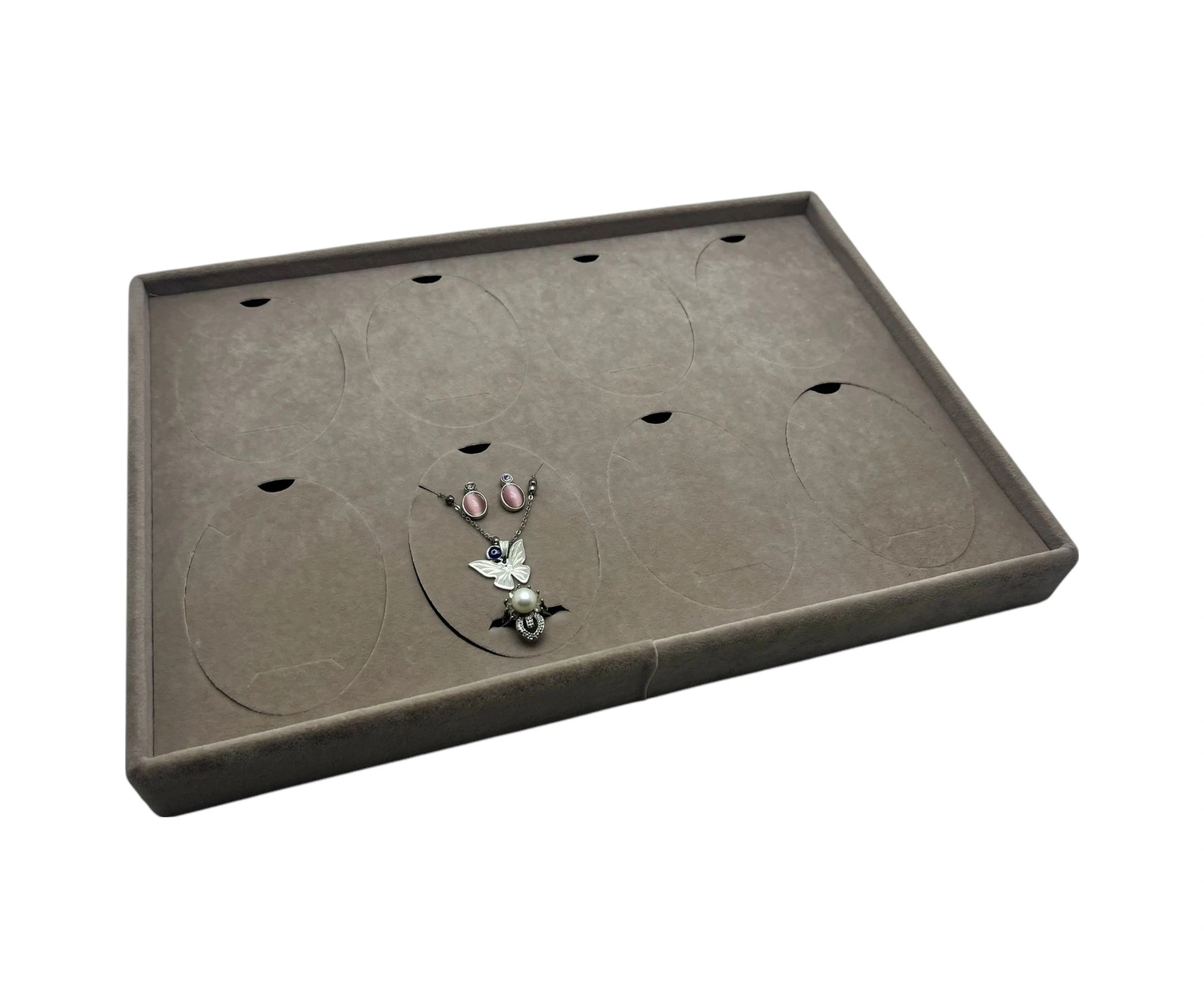 Süet Kumaş Füme 34-24 Cm Ayaklı 8 Pedli Kolye Tabla Stand