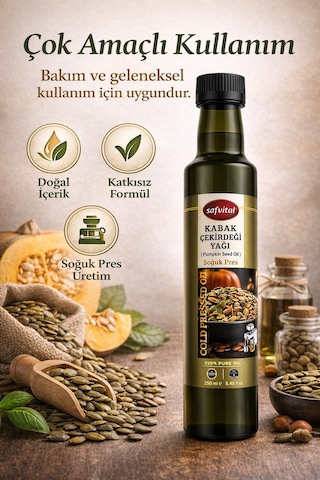 Soğuk Pres Kabak Çekirdeği Yağı 250 Ml %100 Saf Katkısız Çok Amaçlı Doğal Yağ