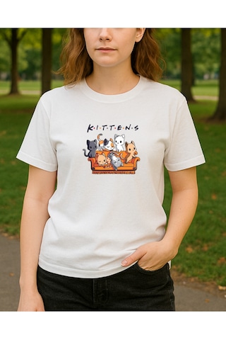 Hugo Boss Kittens Baskılı T-shirt Beyaz