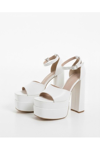 Asmi Shoes Kadın Wilma Beyaz Cilt Tek Bantlı 15 Cm Çift Platform Topuklu Ayakkabı Beyaz Beyaz