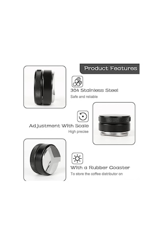 Skycity 51mm Çift Taraflı Çelik Espresso Dağıtıcı Ve Tamper, Ayarlanabilir Derinlikli Kahve Tozu Düzeltici, Delonghi Breville Portafilter Uyumlu Siyah