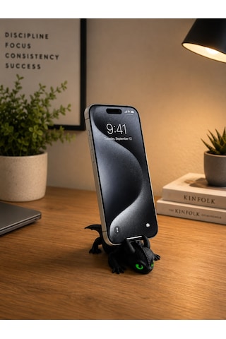 3d Baskı Dişsiz Ejderha Telefon Standı Dekoratif Telefon Tutucu Siyah