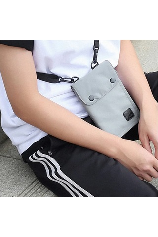 Hangfox Yolculuk Rfıd Engelleyici Boyun Çantası - Nilon Para/pasaport Kartlık, Su Geçirmez, Unisex, Gri 13x19cm Gri