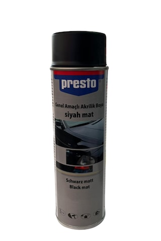 Presto Genel Amaçlı Akrilik Sprey Boya Araba Mat Siyah