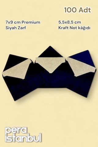 100 Adet Mini Zarf 70mmx90mm Siyah Zarf Hediye Doğum Günü Dilekleri Zarfı Kraft Not Kartlı