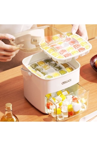 Snapbuy Büyük Kapasiteli Buz Kalıbı, 48 Bölmeli, Bastırmalı Pratik Tasarım, Ev Tipi Buzluk İçin Uygun Krem