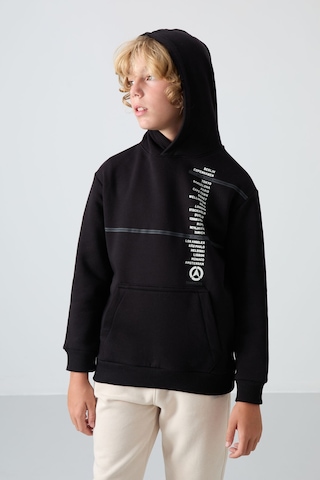 Tommy Life Siyah Pamuklu Kalın İçi Tüylü Yumuşak Dokulu Standart Fit Baskılı Erkek Çocuk Sweatshirt - 11239 Siyah