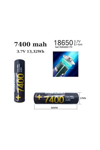 2 Adet 18650 Pil 7400 Mah 3,7v 13,32 Wh Şarjlı Lion Pil Kaliteli Tasarım Kalem Pil Değildir