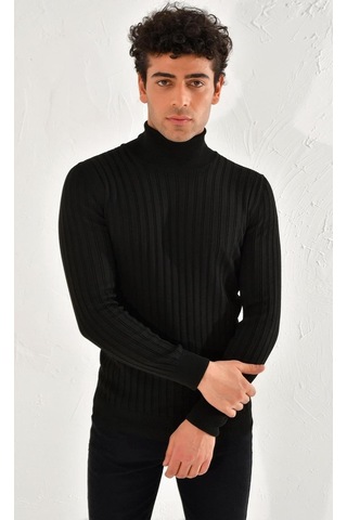 Efor Tr 813 Slim Fit Siyah Balıkçı Triko Siyah
