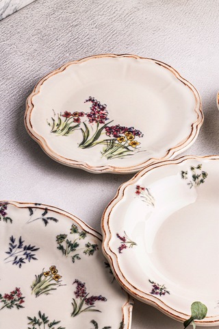 Wild - 24 Parça 6 Kişilik Porselen Yemek Takımı Kenarları Silik Vintage Tuval Model Porselen Tabak Çok Renkli - 683103577 Çok Renkli