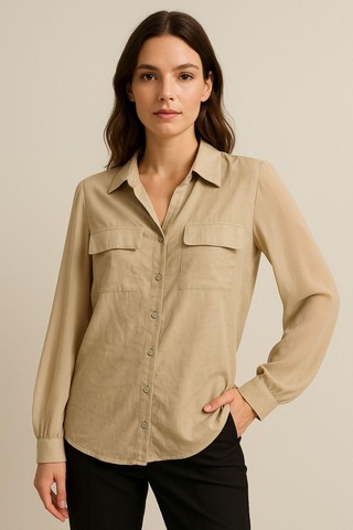 Kadın Bej Şifon Kol Gömlek - Düğmeli, Şık Ve Zarif Tasarım Günlük Ve Ofis Kullanımına Uygun Çok Renkli