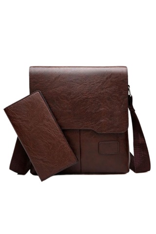 2'li Erkek Omuz Çantası Seti - Koyu Kahve Koyu Kahverengi