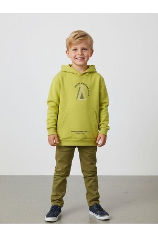 Zekids Erkek Çocuk Pamuklu Neon Yeşil Baskılı Sweatshirt-16701 YESIL