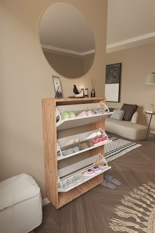 Dekorfim DF08101KAB Ayakkabılık Raflı Ayakkabılık 3 Bölmeli Kapaklı Ayakkabılık