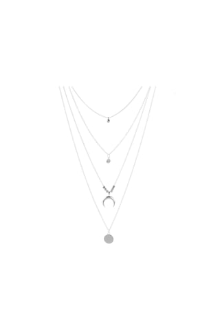 Xindoker Bohem Style Kadın Kolye, Dört Katlı Farklı Pandomalı, Gümüş Renk, Zarf Boyu Seçenekli, İnce Klavikül Gösterir Silver