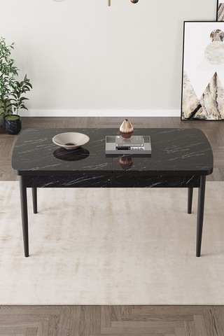 Milas Siyah Mermer Desen 80x132 Mdf Açılabilir Mutfak Masası Takımı 6 Adet Sandalye Antrasit
