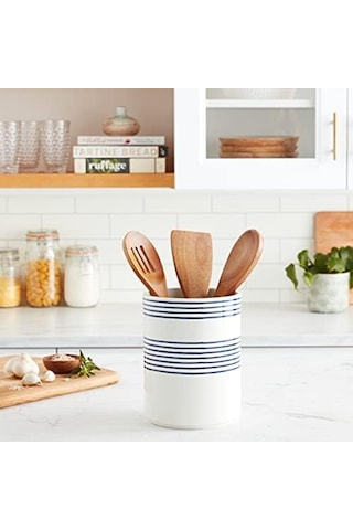 Kate Spade New York 885892 Charlotte Street Utensil Crock, Blue Açık Ahşap