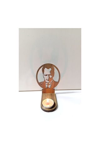 Periboia Mustafa Kemal Atatürk Figür Kahverengi Ahşap Gölge Mumlu Renkli