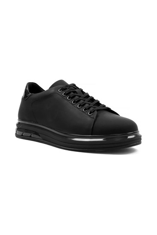 Erkek Siyah Bağcıklı Kalın Tabanlı Mat Deri Sneaker