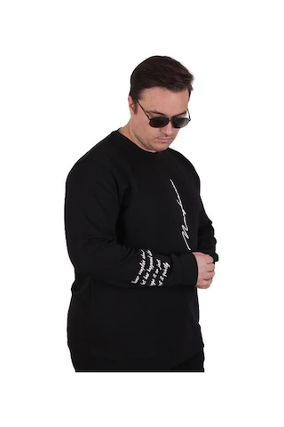 Starbattal Büyük Beden Bisiklet Yaka Sweat Double Face 25707 Sıyah Siyah