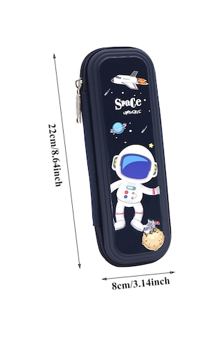 3 Katmanlı Kalemlik, Büyük Kapasiteli Öğrenci Çizgi Film Kırtasiye Kutusu, Astronot Baskılı Kalemlik 22x8x4cm Sadece Kalemlik, Aksesuar Yok