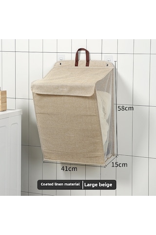 Bej Büyük 58 41 15 Kirli Çamaşır Sepeti, Kapaklı Ve Toz Geçirmez, Katlanabilir, Duvara Monte Büyük Kapasiteli Bej