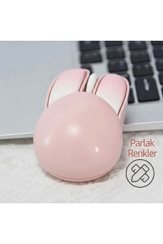 Tavşan Figürlü Kablosuz Mouse Pil Dahil Etiket Hediyeli Pembe