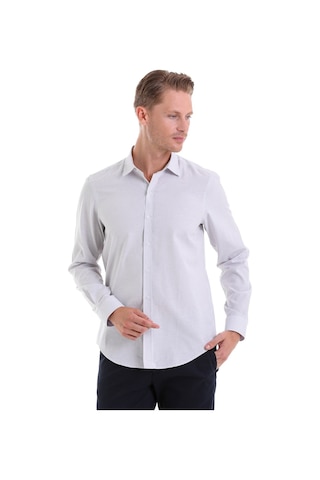 Hatemoğlu Gri Ç. Comfort Fit Çizgili Pamuklu Slim Yaka Uzun Kollu Spor Göml Gri