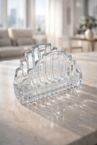 Grandora 2'li Cam Peçetelik Şeffaf Dekoratif Lüks Kristal Görünümlü Peçete Tutucu (En:12CM, Boy: 12CM)