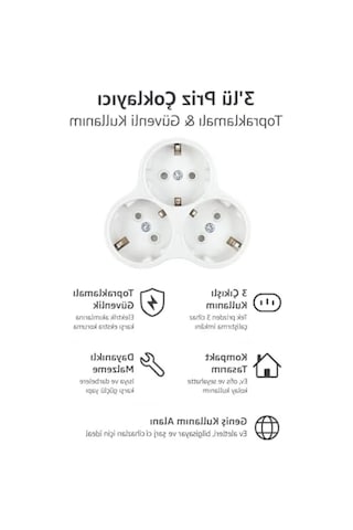 2 Adet 3'lü Topraklı Priz Çoklayıcı, 16a, 250v, 3600w, Isıya Dayanıklı Tasarım 0