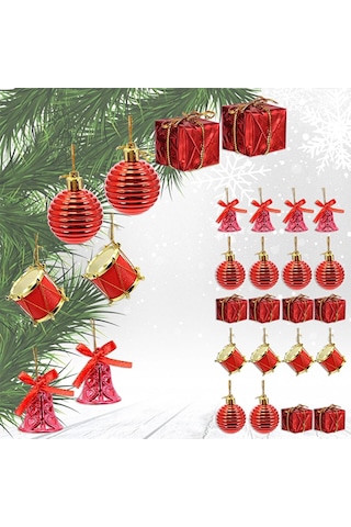 Yılbaşı Ağaç Süsü Lüks Karışık Kırmızı 4 Cm 20li 20pcs