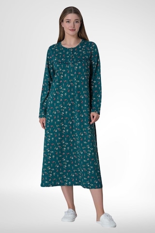 Mecit Pijama Mecit 6025 Yeşil %100 Pamuk Büyük Beden Kadın Gecelik