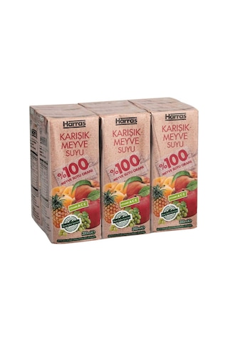 Karışık Meyve Suyu %100 Meyve Suyu Oranı Şeker İlavesiz 36 Adet X 200 Ml