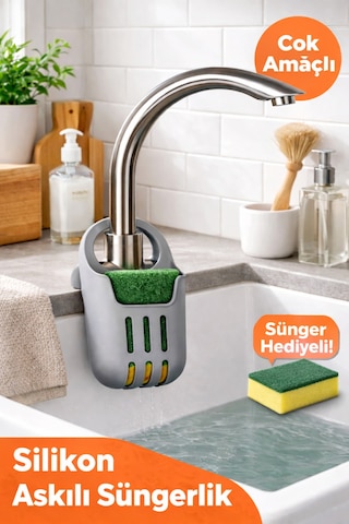 Silikon Askılı Çok Amaçlı Düzenleyici Lavabo Askılı Süngerlik
