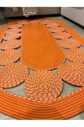 Cookie Jüt Hasırlı El Örgüsü Kilim Turuncu