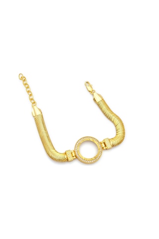 Altın Kaplama İmitasyon Zirkon Taşlı İtalyan Çeyrek Çerçeve Bileklik Blk-1172 Altın