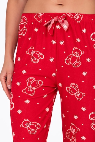 Kompedan Kadın Süet Kırmızı Ayıcık Desenli Pijama Tek Alt Desen 17
