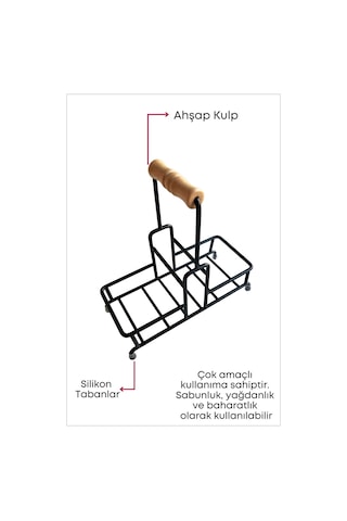 Grimorlife 2 Bölmeli Çok Amaçlı Ahşap Kulplu Metal Stand Banyo Düzenleyici Organizer Siyah
