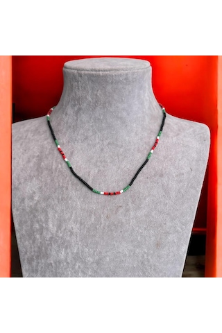 Kırmızı Sanat Evi Karpuz Rengi Boncuklu Mini Bijuteri Kolye