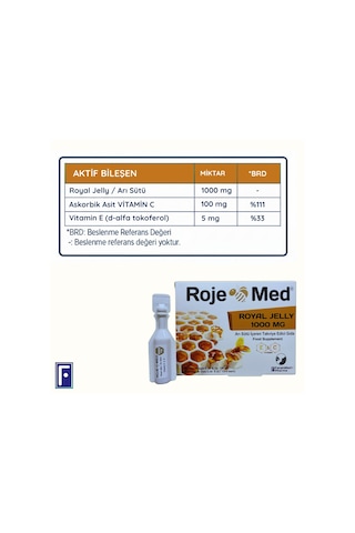 Roje Med Royal Jelly Arı Sütü İçeren Takviye Edici Gıda 1000 Mg 10 x 10 Flakon