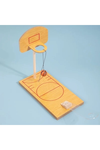 Mini Ahşap 28 CM Basketbol Potası - Eğitici ve Eğlenceli Hareketli Fırlatma Mekanizmalı Aile Oyunu