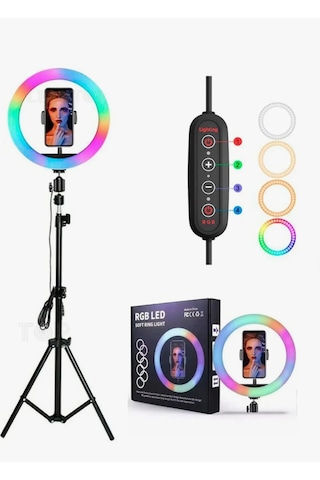 Rgb Işıklı 26 Cm 10 İnç Çok Renkli Led Ring Light 2.1m Tripot Youtube Tiktok Make Up Çekim Işığı
